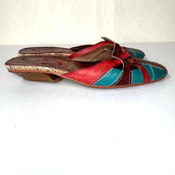 MIZ MOOZ Y2K Leather Mini Mules Size EU 37/6.5 Slide Slip On Multicolor Festival - Picture 4 of 10